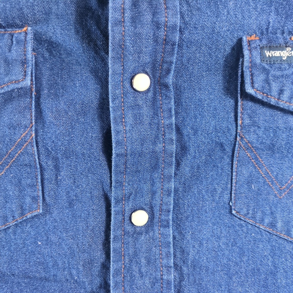 Wrangler Mens Long‎ Sleeve Denim Western Shirt XL Blue Cotton Snap Front - Picture 7 of 9